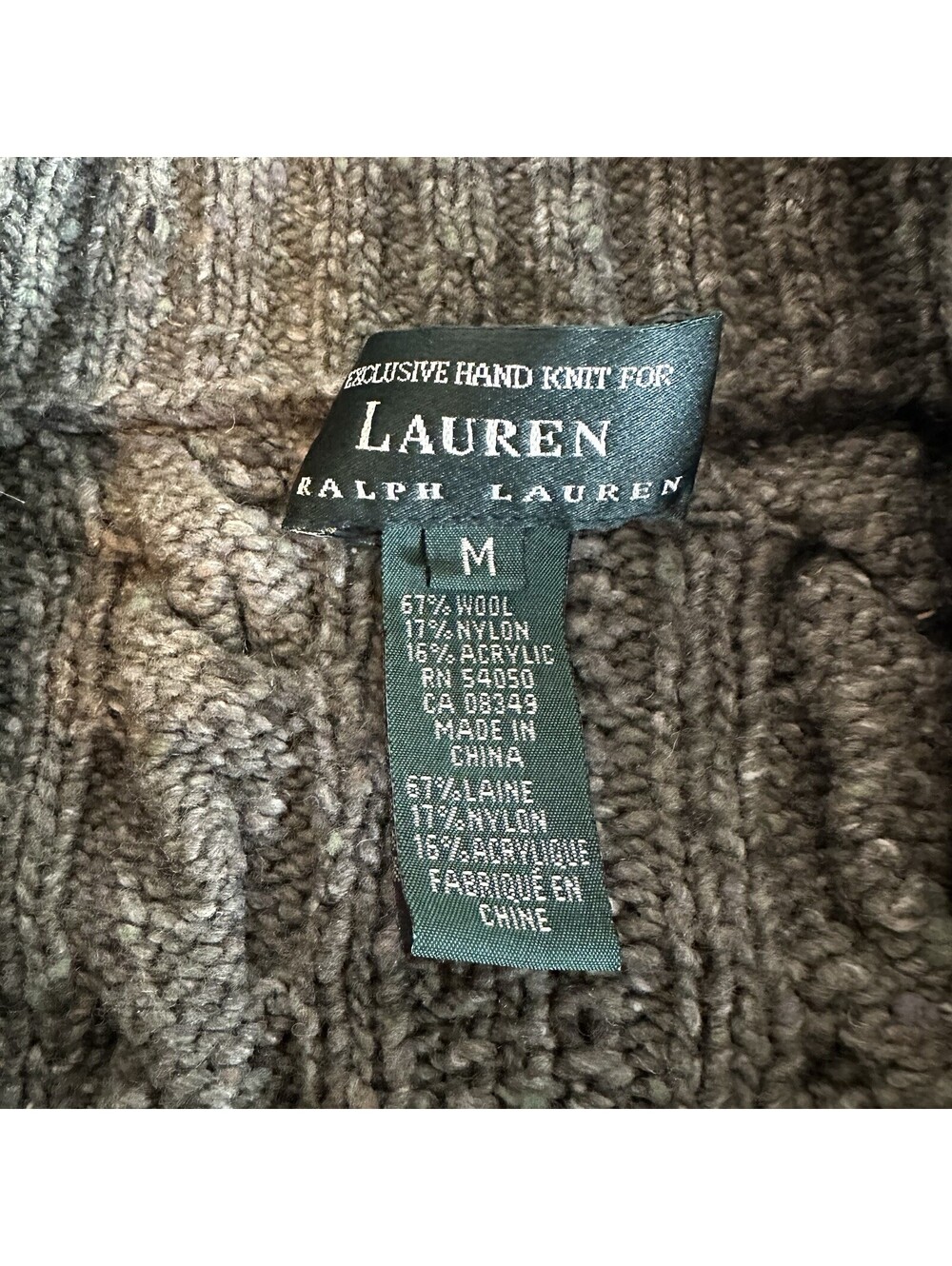 Lauren Ralph Lauren Sweater Women’s Sz M Green Wool Blend Hand Knit Cable - Picture 2 of 9